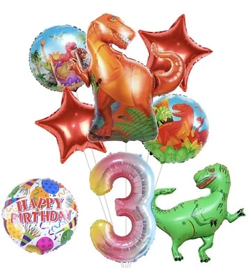8pc Dinosaur 3rd Birthday Party Large Tyrannosaurus Mylar Balloons Dino Theme - Image 1 of 4