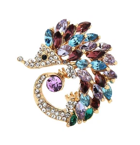 Broche bijou hérisson acier doré et strass cristal multicolore. - Foto 1 di 5