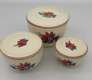 Vintage Universal Cambridge China Calico Fruit Nesting Bowls 1940's Set w/lids - Picture 1 of 11