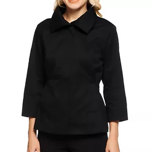 LIZ CLAIBORNE Size M Stretch Twill Jacket with Smocked Waist BLACK - Picture 1 of 4