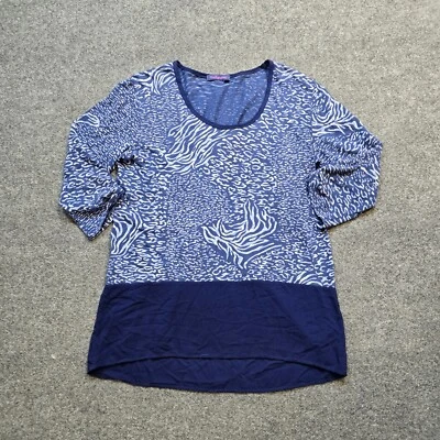 Fresh Produce Top Women Size Medium Blue Leopard 3/4 Sleeve Round Neck Casual - Image 1 of 4