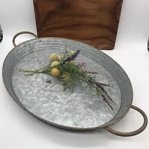 "Bandeja de metal galvanizado con mango rústico granja borde de óxido 21"" X 12 1/2""" - Imagen 1 de 8