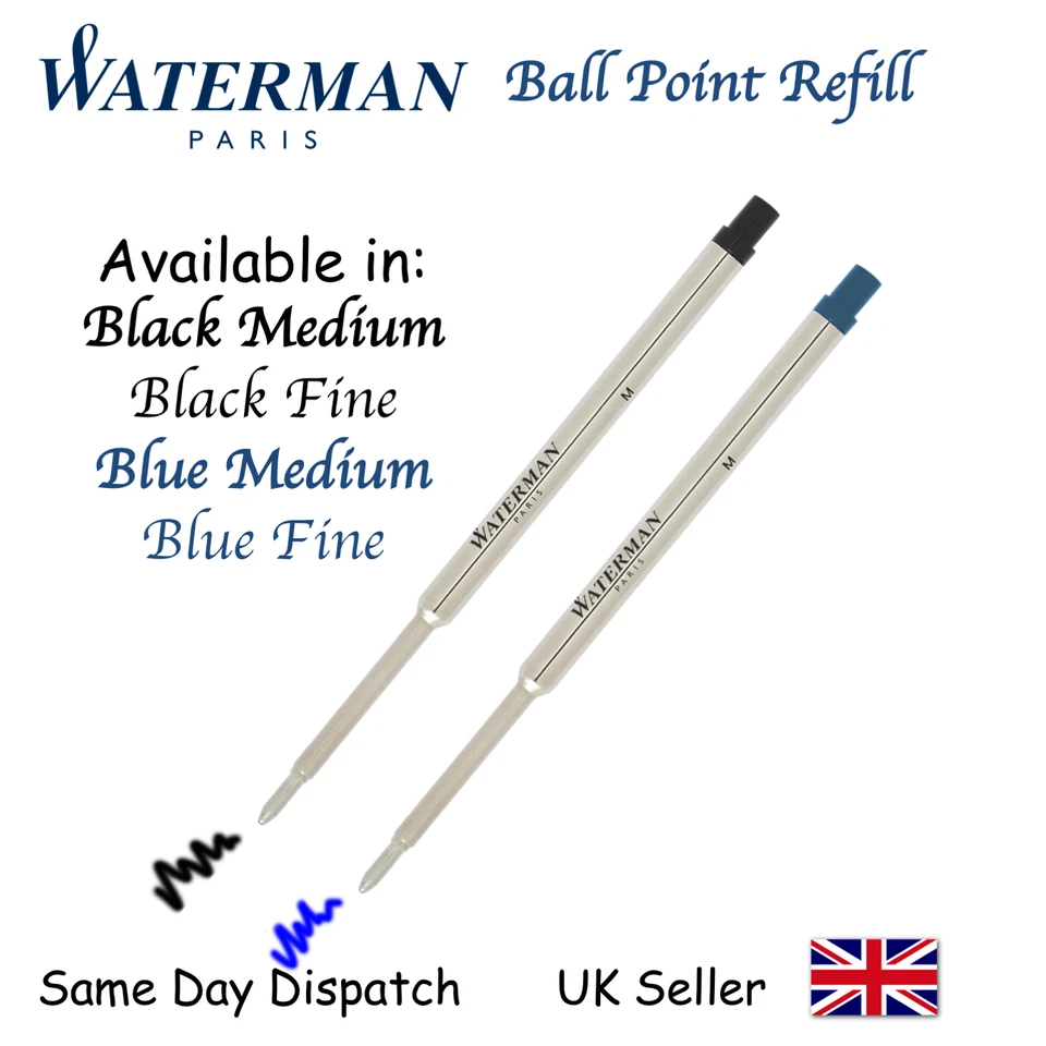 GENUINE WATERMAN BALLPOINT REFILL - MEDIUM & FINE -  BLACK & BLUE - Image 1 of 1