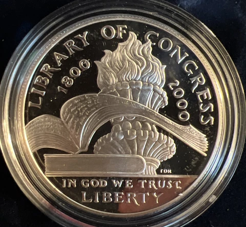 2000 P US Library of Congress Commemorative Proof Silver Dollar w/COA Cover