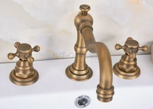 Widespread Bathroom Sink Faucet 3 Holes Two Handles Antique Brass Mixer Tap - Picture 1 of 7
