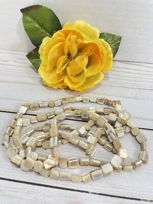 44” MOTHER OF PEARL NATURAL IRIDESCENT SQUARE NUGGET BEAD NECKLACE GEMSTONE - Image 1 of 4