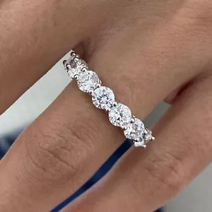 Round lab Created Diamond 7 Stone Wedding Ring 14k White Gold 1.96 Ct E/VS1 - Picture 1 of 11