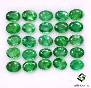 3.80 Cts Natural Emerald Oval Cut 4x3 mm Lot 25 Pcs Lustrous Green Gemstones - Picture 1 of 6