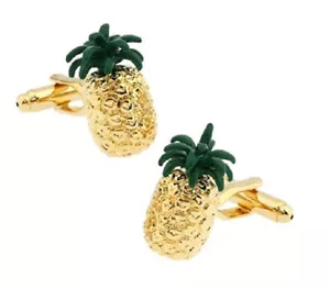 Cufflinks Pineapple Gold Hawaiian Fruit Novelty Mens Gift Formal Business Shirt - Picture 1 of 2