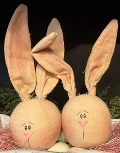 Set 2 Primitive Bunny Ornaments Hanging Easter Bunny Head - Picture 1 of 2