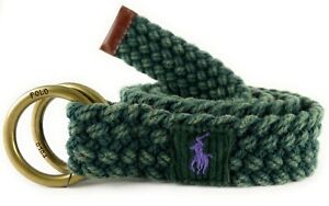 Polo Ralph Lauren DOUBLE O-RING Men's SZ L Braided Canvas/Leather Green Belt