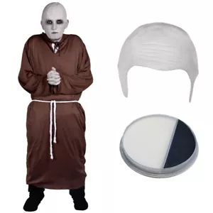 BROWN ROBE, WHITE BALD CAP AND FACE PAINT MENS HALLOWEEN FANCY DRESS COSTUME - Picture 1 of 6