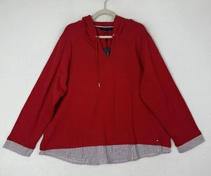 Tommy Hilfiger Womens Sweatshirt Red Hoodie Long Sleeve Stripe Tripe Size 2X NWT - Picture 1 of 16