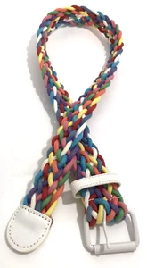 Ladies Braided Rope Belt Colorful Cotton Cords White Metal Buckle 1980s Size S - Picture 1 of 7