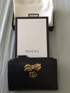 Gucci Gold GG Marmont Snap Kreditkarte Schleife Geldbörse Italien Leder schwarz PINK EUC - Bild 1 von 10