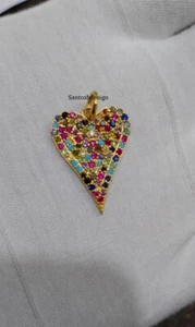 Colgante con dije de zafiro múltiple en corazón de oro macizo de 14k, dije de zafiro múltiple de oro corazón - Imagen 1 de 2