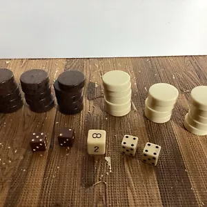 VTG Backgammon Replacement Pieces 15 Brown Speckled & 14 White/Cream Dice - Picture 1 of 4