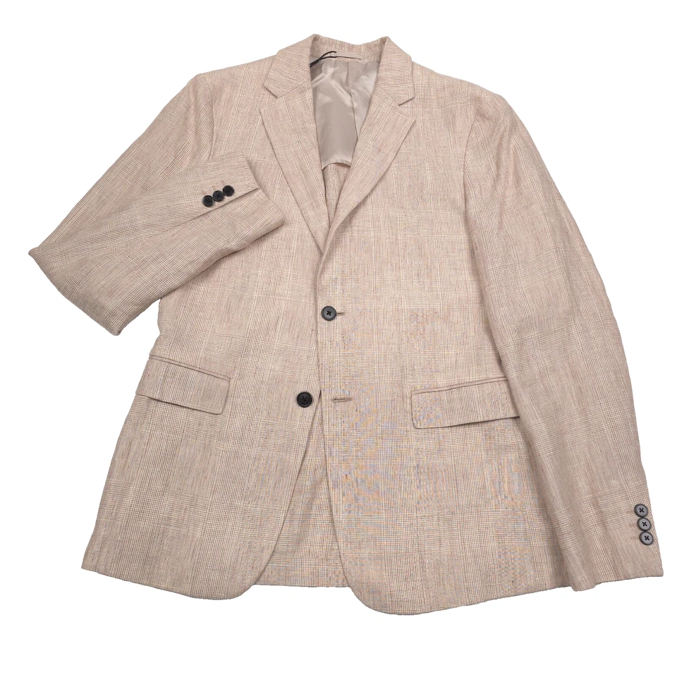 $585 Theory Clinton Sand Beige Glen Plaid Linen Suit Jacket Mens Size 38R - Image 1 of 4
