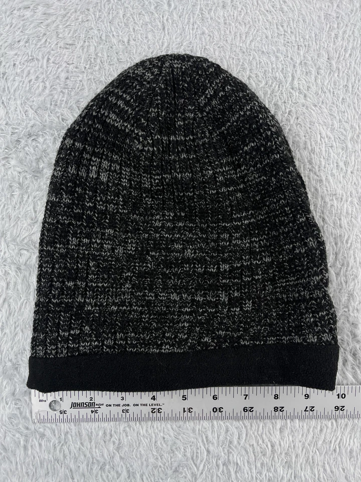 George Beanie Toque Adult One Size Gray Black Knit Acrylic Poly Lined Fur Trim - Image 1 of 4