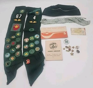 Vintage 1950's Girl Scout Hat + 2 Sashes + more lot - Picture 1 of 16