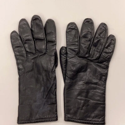 Size 7 knit lined black leather gloves - Image 1 of 4