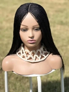 Black Long Micro Box Braided Wigs Synthetic Heat Resistant None Lace Afro Wigs - Picture 1 of 15