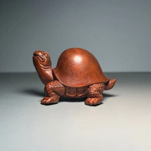 3.0-inch Old Collectible Boxwood Finely Carved Turtle Statue Ornament - Picture 1 of 10