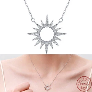 Pave AAA CZ Sunflower S925 Sterling Silver Necklace Clavicular Chain For Women - Picture 1 of 8