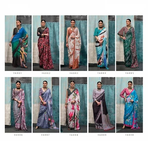 Printed Silk Crepe Saree Women Trendy Indian Ethnic Wear Designer Everyday Sari - Picture 1 of 29