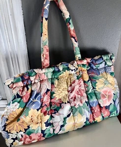 VTG 70'S HOLDING HIPPIE BOHO BLUE PINK YELLOW GREEN FLORAL CLOTH TOTE BAG PURSE - Picture 1 of 6