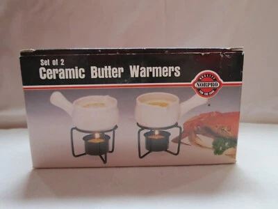 Calentadores de mantequilla de cerámica Norpro, juego de 2, 1/3 taza 3 oz, blanco Foto 1 de 3