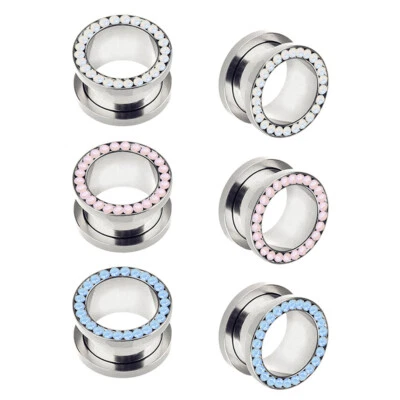 Paar Flesh Tunnel Plug Edelstahl Opalit Edelstein Ohr Piercing Stahl Kristall - Bild 1 von 4