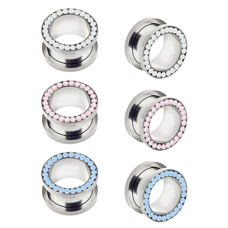 Paar Flesh Tunnel Plug Edelstahl Opalit Edelstein Ohr Piercing Stahl Kristall - Bild 1 von 4