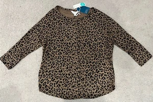 Market Spruce Corinna Brushed Doleman Knit Leopard Print 3/4 Sleeve Top New L - Picture 1 of 4