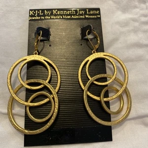 KJL BYKENNETH JAY LANE GOLD COLOR METAL MULTI MOBILE  HOOP PIERCED EARRINGS - Picture 1 of 11