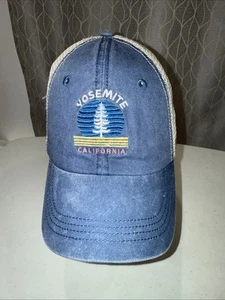 Yosemite California con logotipo de abeto en mezclilla con malla blanca sombrero correa hebilla - Imagen 1 de 12
