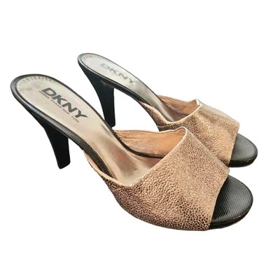 De colección DKNY Donna Karan New York Cuero Plateado Metálico Negro Tacones Deslizables 9M Foto 1 de 4