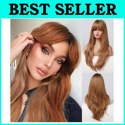 Peluca de jengibre natural con raíces oscuras - resistente al calor Foto 1 de 4