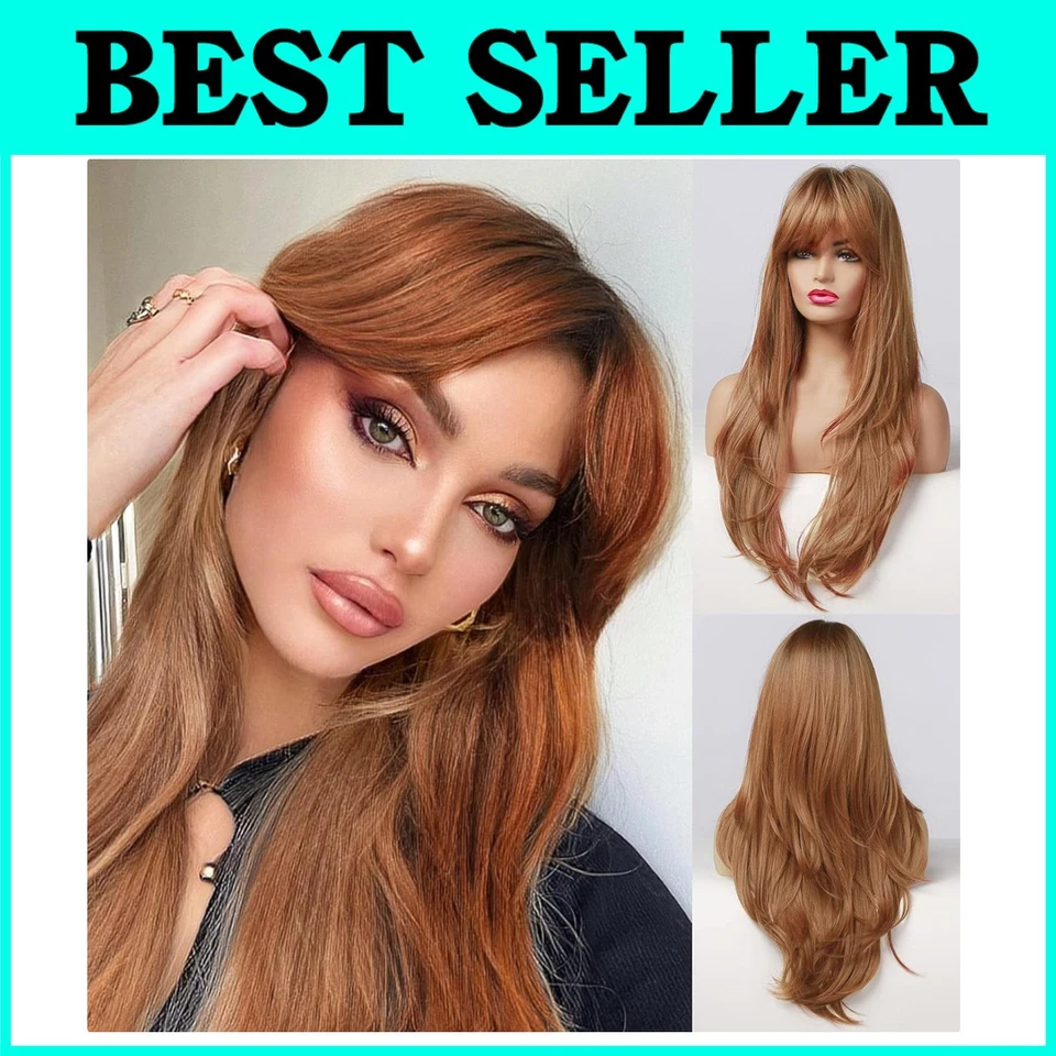 Peluca de jengibre natural con raíces oscuras - resistente al calor Foto 1 de 4