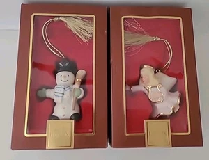 "Juego 2 adornos navideños Lenox ángel muñeco de nieve porcelana en caja 3""" - Imagen 1 de 12