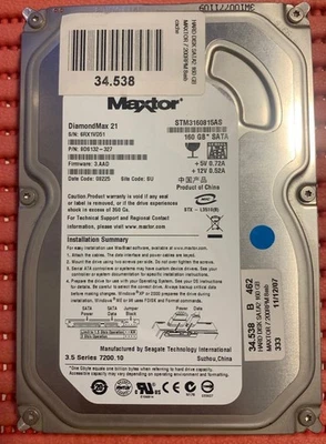 MAXTOR HDD 160GB 3.5" IDE H.DISK STM3160815AS DIAMONDMAX 21 100% TEST VEDI FOTO - Immagine 1 di 4