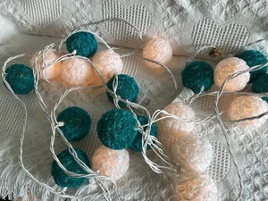 2- 12’ Strands Spring Lights White & Teal Flower Rosettes Mesh Back GORGEOUS - Picture 1 of 5