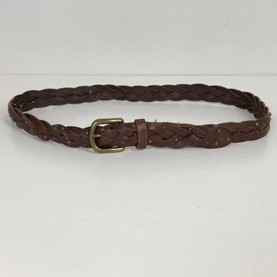 J. Crew Brown Woven Leather Brass Studded Belt S/M - Image 1 of 4