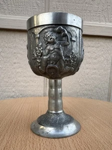 GRENNINGLOH Pewter Goblet German Drinking Chalice Pub Tavern Cherub Zinngerat 5” - Picture 1 of 15