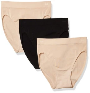 Women's B Smooth Hi Cut Brief Panty 3 Pack, Sand, Sand, Black, Large - Picture 1 of 1