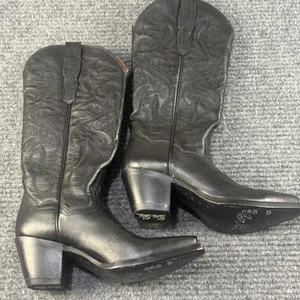 Dan Post Boots Womens Size 4/5 Black Leather Western Cowboy Embroidered DP3200 - Picture 1 of 10