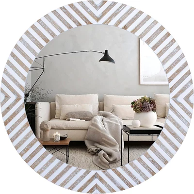 24 Inch Rustic Wooden Framed Circle Mirror Wall-Mounted Mirror round Mirror Farm - Image 1 of 4