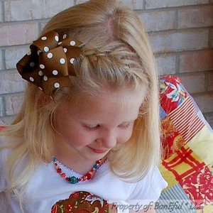 BonEful RTS NEW Girl Boutique L Hair*Bow Ribbon Chocolate Brown Dot Thanksgiving - Picture 1 of 6