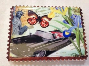 Souvenir Kühlschrankmagnet alte Autos - schwarzes Cabrio in New York City - brandneu - Bild 1 von 2