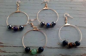 Shungite Secret Synergy Stones Black Tourmaline Hematite Earrings Gold Hoops - Picture 1 of 7
